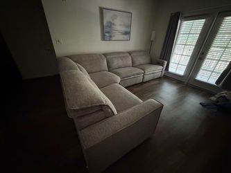 Beige Fabric Sectional Sofa with Electric Reclining