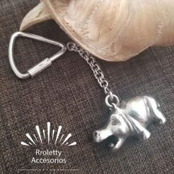 Sterling Silver 925 Hippopotamus Keychain.