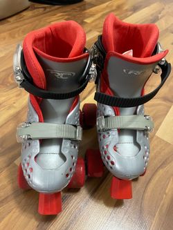 Kids Adjustable Quad Roller Skates Red and Silver size 12-2