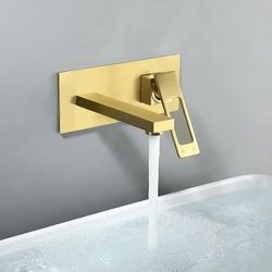 Modern Brushed Gold Wall Mount Bathroom Sink Faucet Solid Brass B8