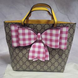 Gucci Gingham Ribbon Tote, Authentic