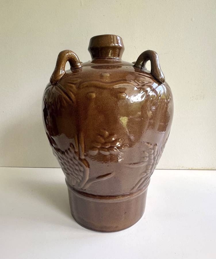 Vintage Mid Century Bohemian Decor Asian Artisan Pottery Bottle Jug Vase