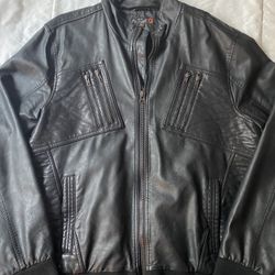 GUESS Black Leather Bomber / Moto Jacket XXL 