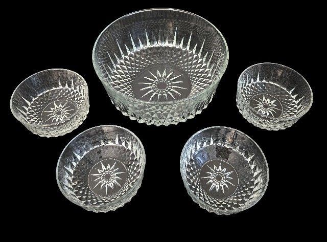 Diamant Tempered Glass Salad Dessert Serving Bowls 5 Piece Set By Arcoroc France