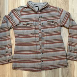 Patagonia Fjord Flannel Shirt Women’s 4 Gray Orange Stripe Long Sleeve Cotton
