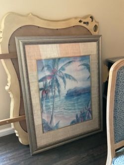 Large Tropical Framed Wall Art – Coastal / Beach Style – 45” x 35”