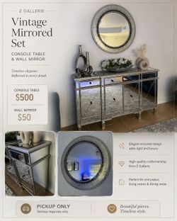 Vintage Mirrored Set CONSOLE TABLE & WALL MIRROR