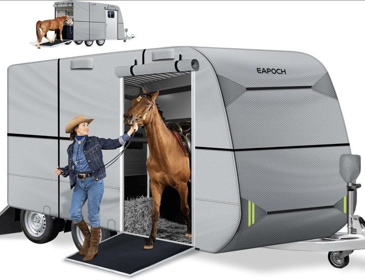 Horse Trailer Cover,Bumper-Pull Horse Trailer Cover,7-Layer Heavy Duty Horse RV Cover,Anti-UV,Rip-Stop,Waterproof and Windproof Horse Puller Trailer C