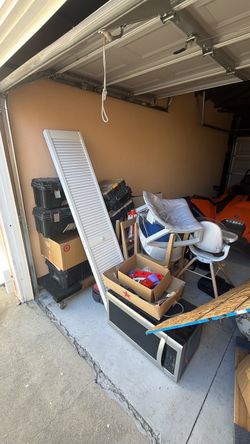 Random stuff for sale microwave closet door electrical stuff baby chair high chair