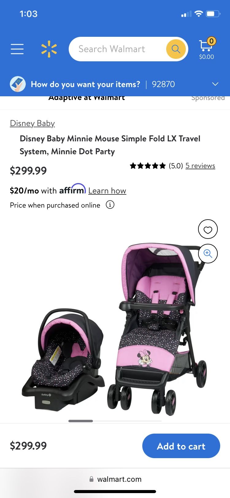 Disney baby minnie mouse hotsell simple fold travel system