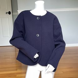 Free Assembly Women’s Navy Blue Cropped Jacket Size L (12-14) Recycled Polyester
