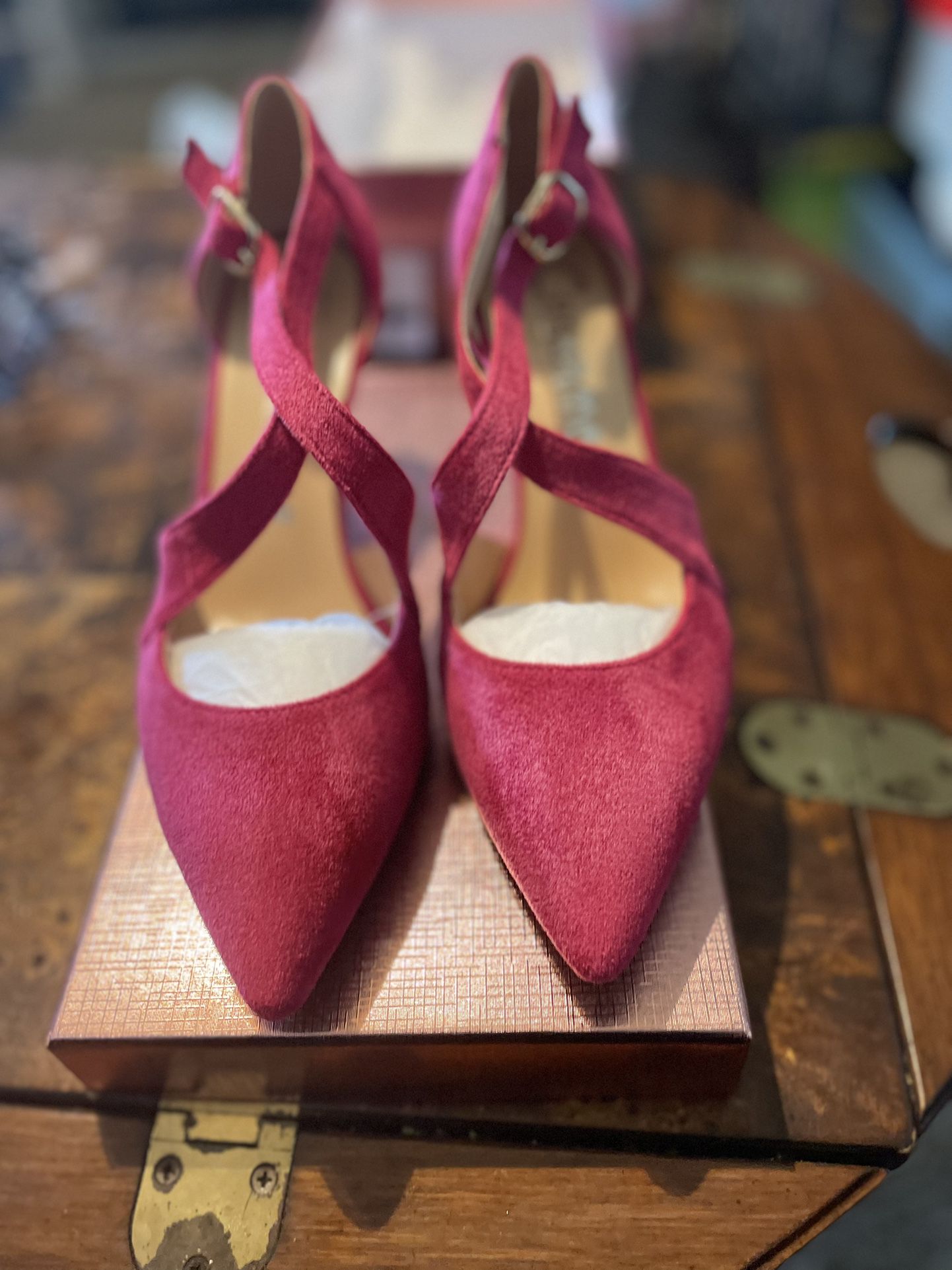 Castamere Women Mid Stiletto Heel Pointed Toe Inches Heels Magenta Peach Red Suede