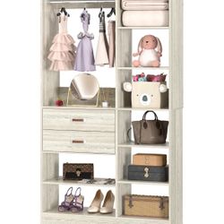 Freestanding Closet System, 40in Stand Alone Wardrobe With 10 Shelves, 80” Height Adjustable Garment Rack With 2 Drawers