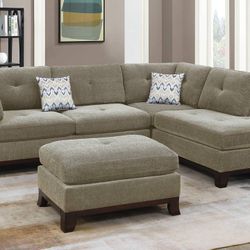Brand New Camel  3pc Sectional Sofa With Ottoman & Pillows 