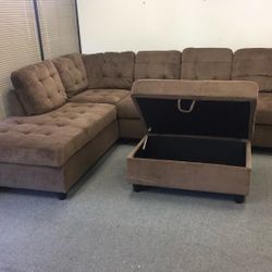 COSTCO Brown Chenille Sectional Couch And Ottoman 