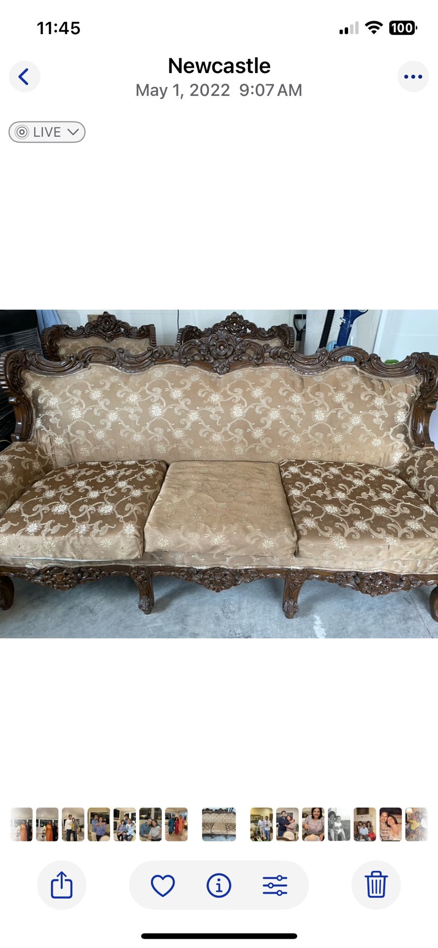 Beautiful Solid Walnut Wood Carved 3 Seater