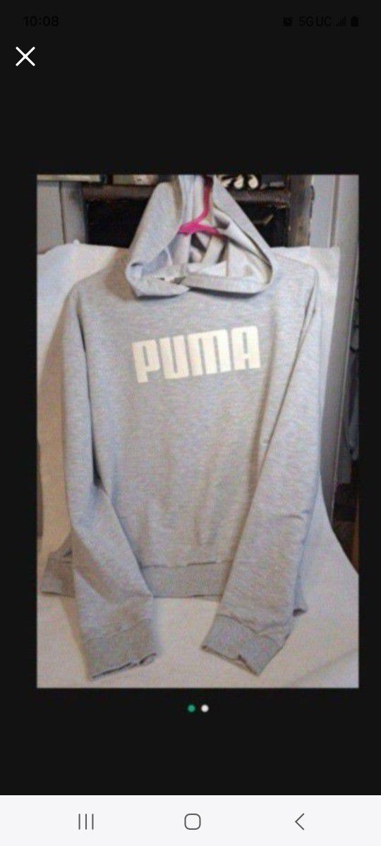 Puma Womens Gray  Logo Hoodie Size Small