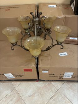 5-light Bronze Chandelier with Amber Glass Shades