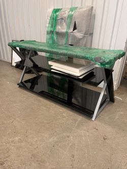 Black Glass and Metal TV Stand