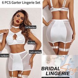 6Pc Cutout Push-Up Skirt Garter Set with Chocker