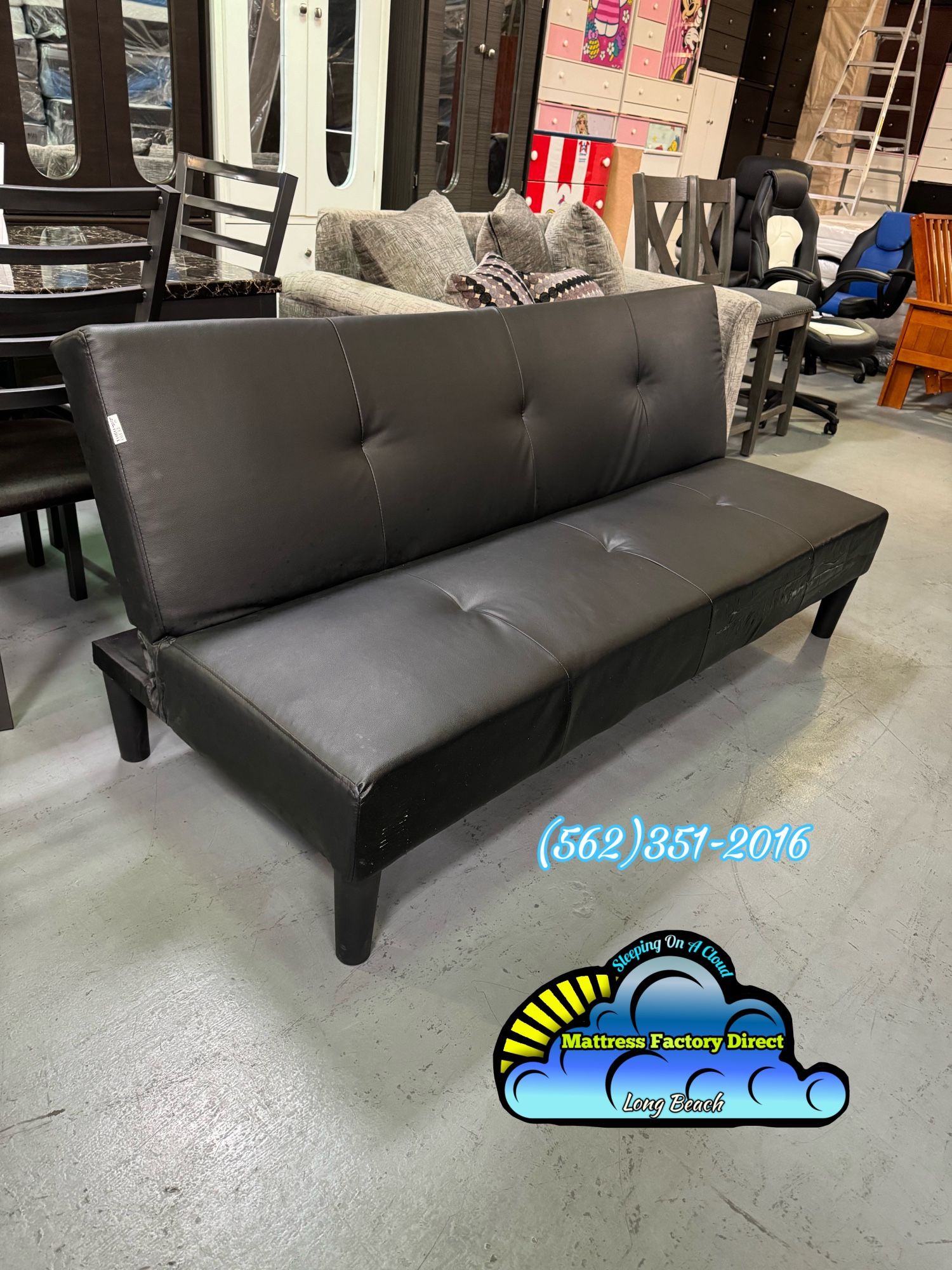 Black Futon Couch Leather New Sofa 