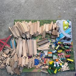 Large Collection of wooden train tracks