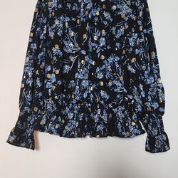 Women's Black Floral Ruffle Blouse Size XL