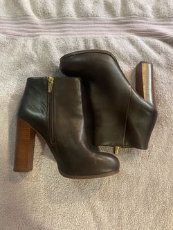 Dark Brown Leather Ankle Boots with Block Heel