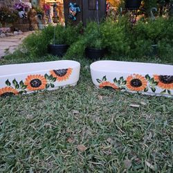 XL Long Talavera Sunflower Clay Pots (Planters) Plants. Pottery $65 cada una.