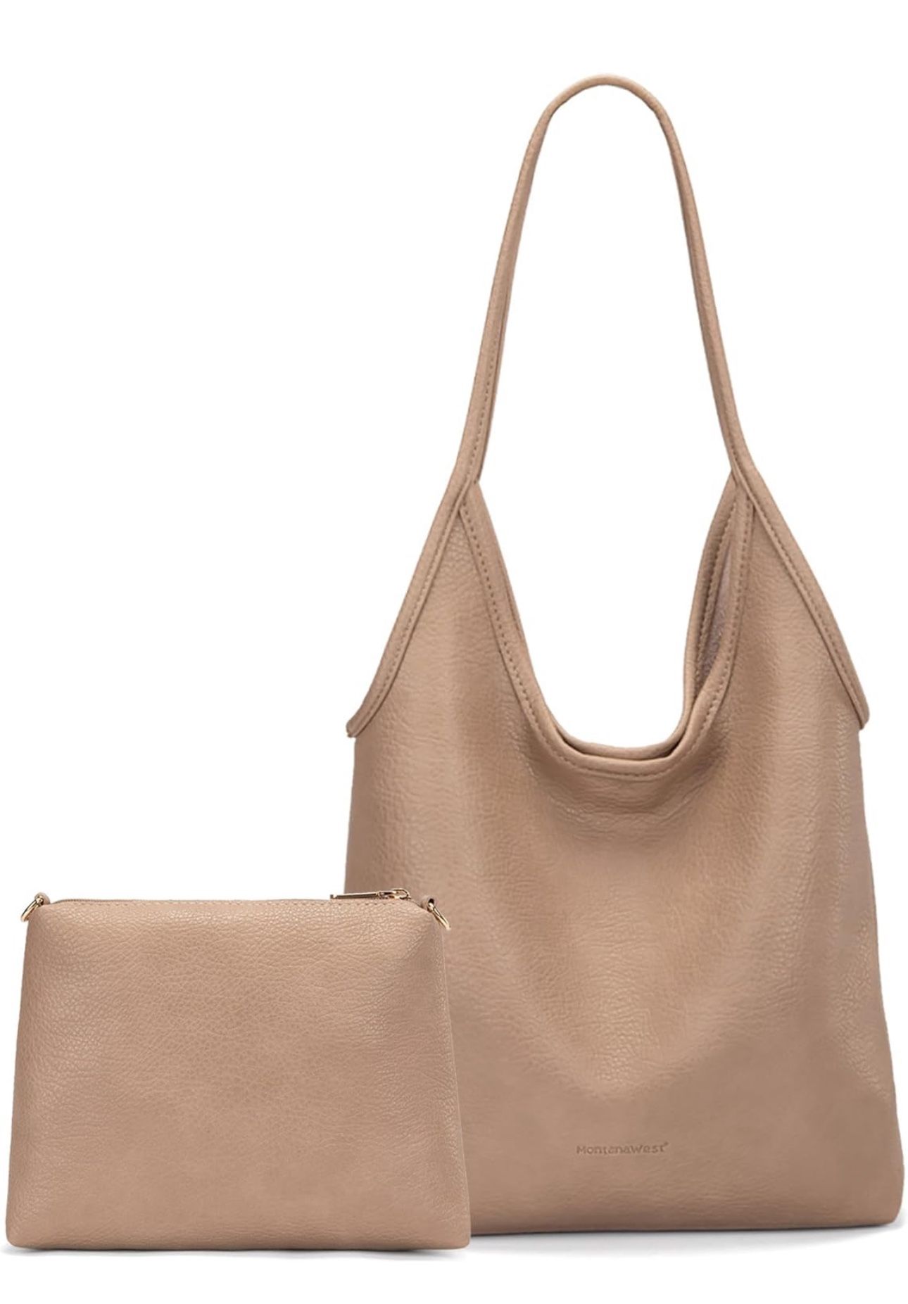 Montana West Slouchy Hobo Bag w/ Wallet, Soft Designer Shoulder Purse Handbag, Beige
