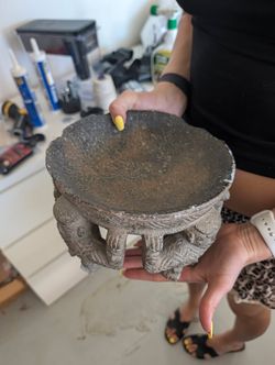 Vintage Carved Stone Decorative Bowl — Tribal Figures