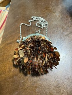 Vintage Sequin Evening Purse – Retro Flapper-Style Bag with Chain Strap