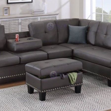 3 PCs Sectional Sofa Espresso Leather