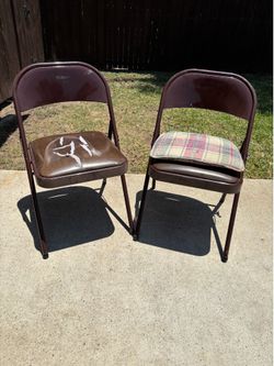 2 Vintage Brown Metal Folding Chairs