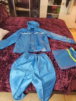 Rain jacket & sweats & lunch bag