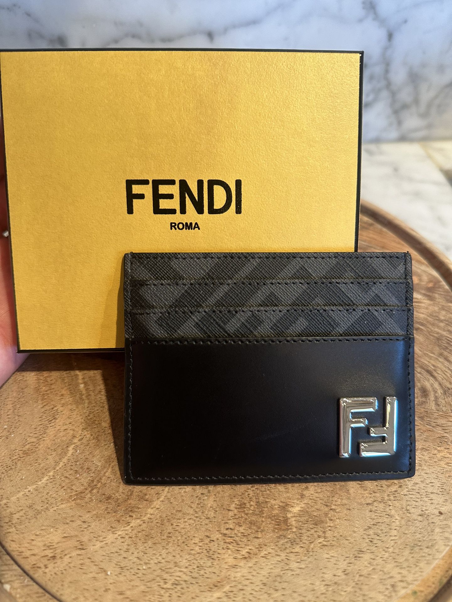 Authentic Fendi Black Leather Card Holder - With Box And Dust Bag
