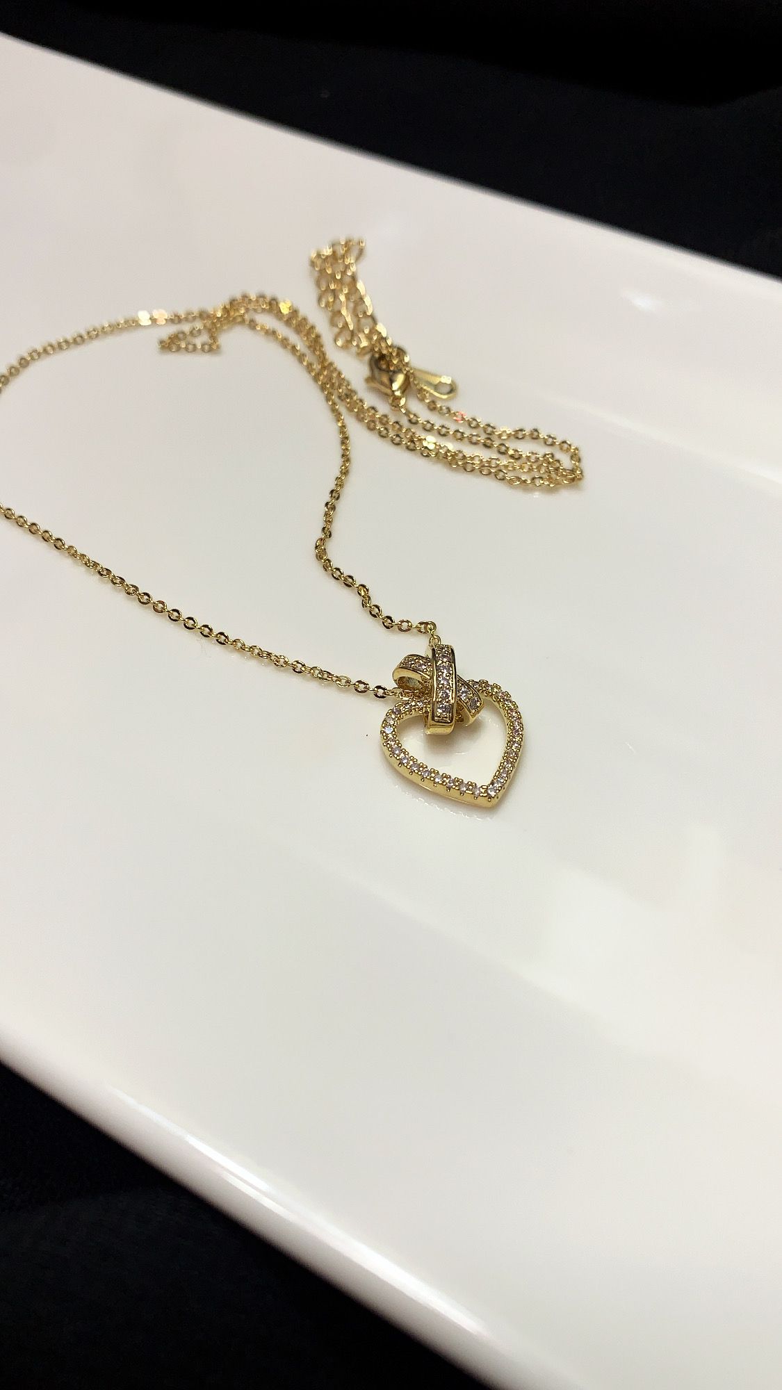 **NO FADE** Real Gold Plated Rhinestone Heart Pendant Necklace, Gold Color