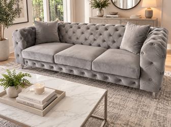 Elegant Gray Velvet Tufted Sofa – $500 OBO 🛋️