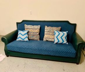 Custom 3-Seater Sofa – Green & Blue – Good Condition
