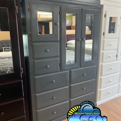 Grey Jumbo Wardrobe Closet w/ Mirror 8 Drawer Fully Assembled 