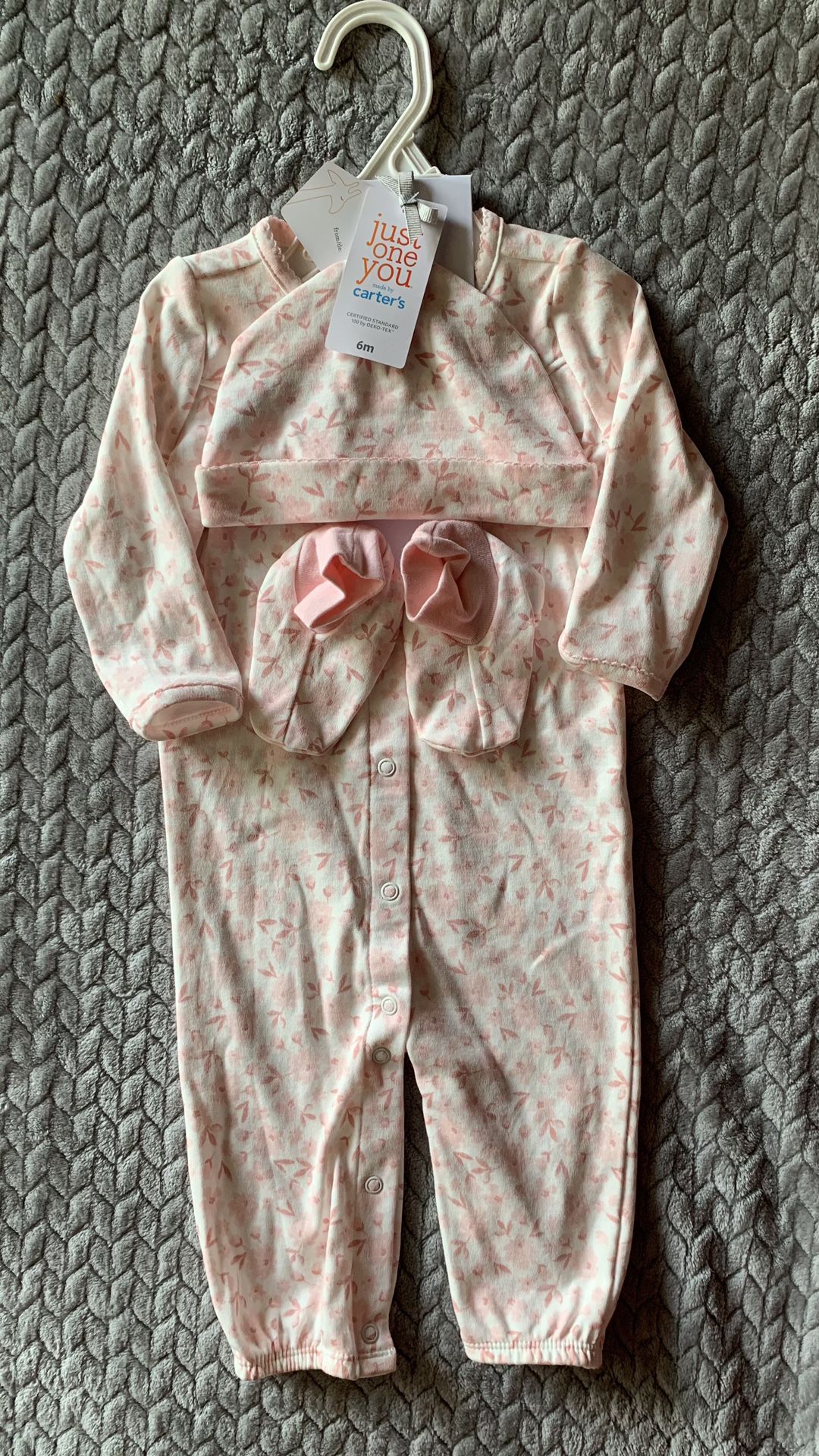 NEW Pink Floral Sleep 3 Piece Set with Booties and Hat from Carters in 6M