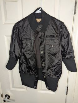 Paris Blues Jacket Womens 1X Black Buttons Pockets Acrylic Rib Trim Lined Coat