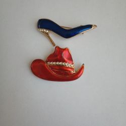 Enamel Pin Brooch. Shoe And Hat