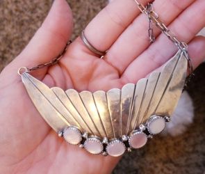 Navajo signed vintage pink stone sterling silver necklace 150