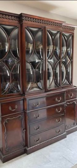 Vintage Antique China Cabinet Secretary Desk Hutch