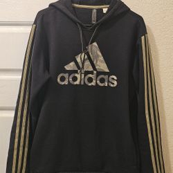 Adidas Men's Small Fleece Hoodie Sweatshirt Black & Green Camo Size Small - Used Like New 