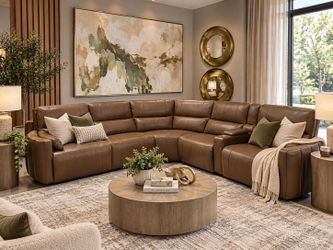 6-Piece Leather Modular Power Reclining Sectional — Designed with power reclining seats and power-adjustable headrests!!