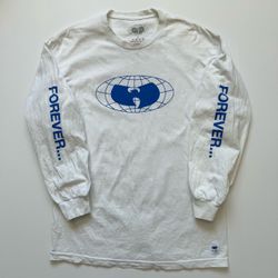 🔴Wu-Wear Shirt Size Large Long Sleeves White Blue Wu-Tang World Gza