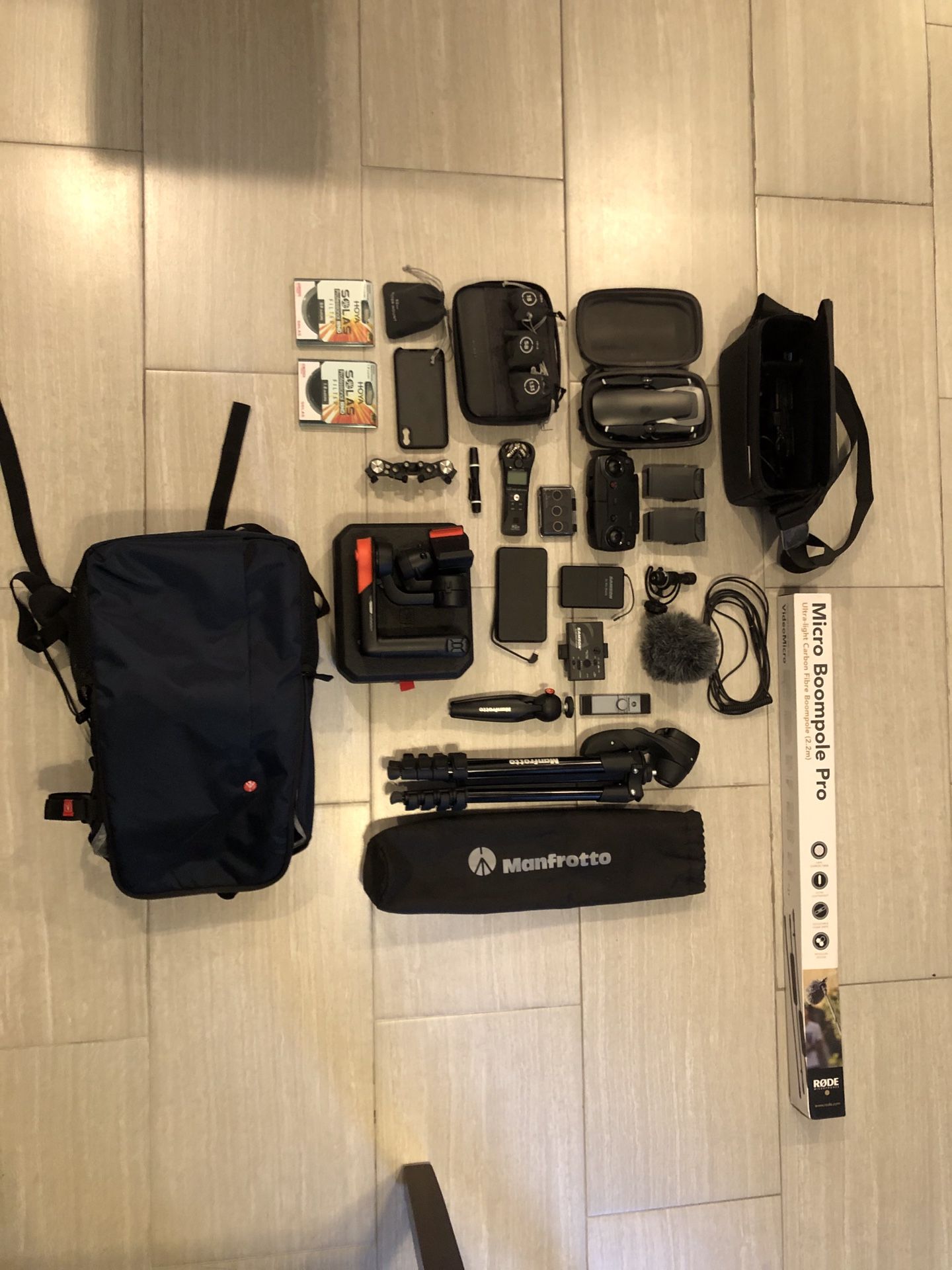 Manfrotto camera bag w tripods, lenses, mavic drone, etc. *SEE DESCRIPTION*