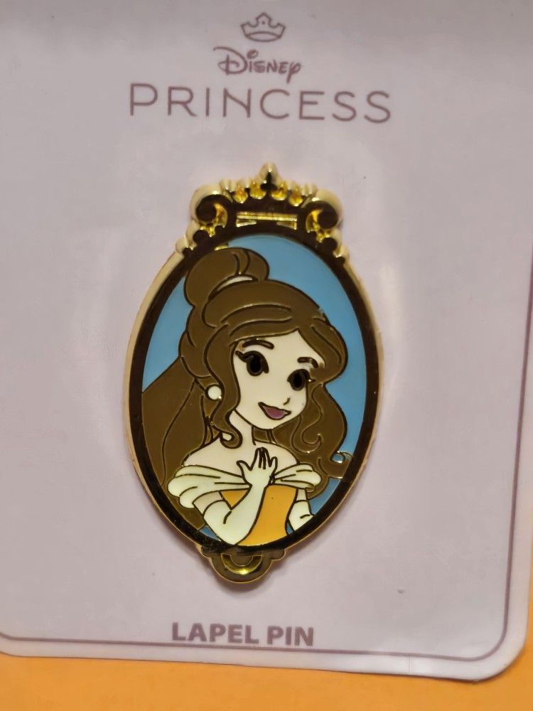 Disney Princess Belle Portrait Oval Frame Enamel Metal Pin Crown Design Accent